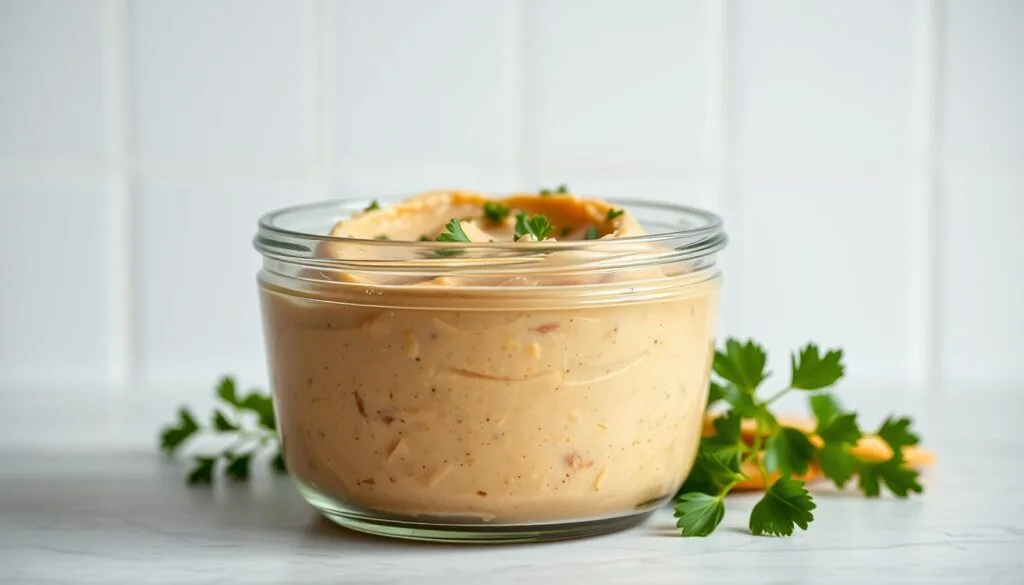 A neatly organized kitchen counter with a glass container filled with a creamy, golden-brown smoked tuna dip. The dip is garnished with finely chopped parsley and a light drizzle of olive oil. The container is presented against a clean, minimalist backdrop, creating a sense of simplicity and freshness. Soft, directional lighting illuminates the scene, highlighting the texture and subtle smokiness of the dip. The overall mood is one of homemade comfort and culinary expertise, inviting the viewer to imagine the delicious flavors and the care taken in preserving this delectable spread. A neatly organized kitchen counter with a glass container filled with a creamy, golden-brown smoked tuna dip. The dip is garnished with finely chopped parsley and a light drizzle of olive oil. The container is presented against a clean, minimalist backdrop, creating a sense of simplicity and freshness. Soft, directional lighting illuminates the scene, highlighting the texture and subtle smokiness of the dip. The overall mood is one of homemade comfort and culinary expertise, inviting the viewer to imagine the delicious flavors and the care taken in preserving this delectable spread.